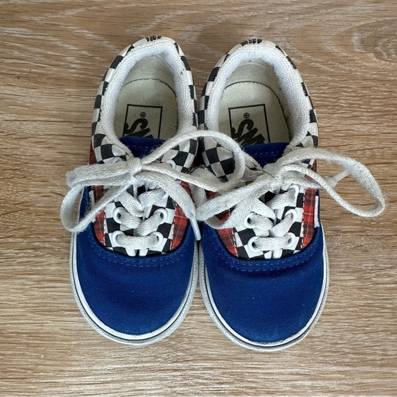 Vans Old Skool Toddler Mixed Print Blue Plaid Checkerboard Sneakers. Size 6 - Picture 6 of 10